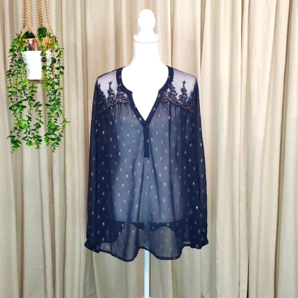 Size XXL Sheer Navy Bila Top